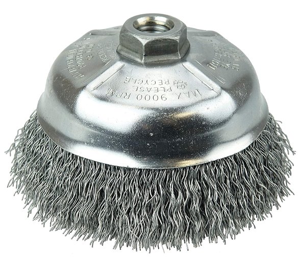 Escova de Copo de Arame Canelado Weiler 14206 5, preenchimento de aço .014, porca UNC 5/8-11, fabricada nos EUA