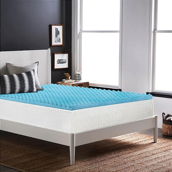 Nutan, 2 polegadas de Gel de Memória Convoluted de Espuma Premium para Maior Conforto e Suporte, Solteiro, Azul