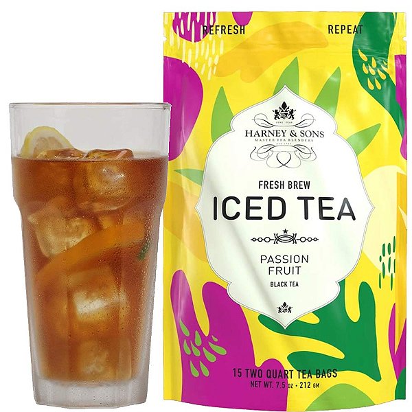 Harney & Sons Fresh Brew Iced Large - Duas sacolas de chá preto de maracujá, 15 unidades.