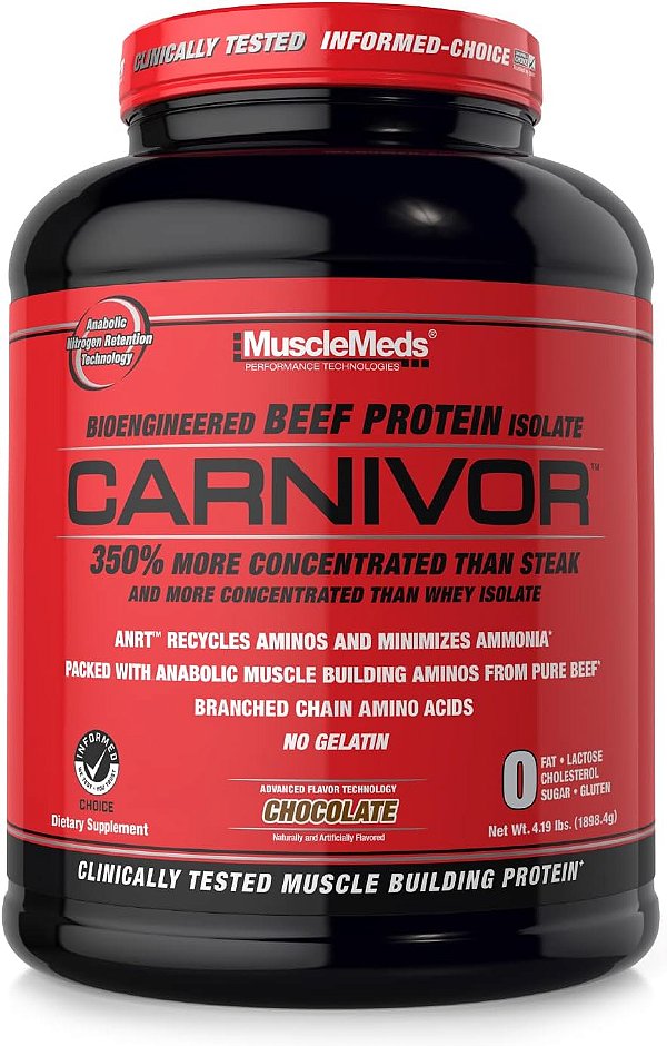 MuscleMeds, Carnivor Beef Protein Isolate em Pó com 56 Porções, Chocolate, 72 Onças, 4.19 Libras (Pacote de 1)