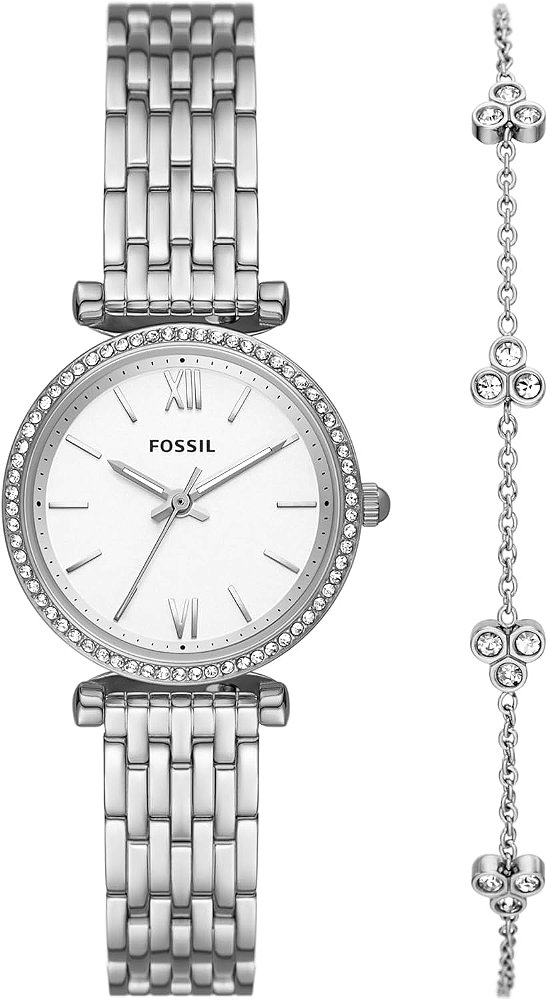 Relógio para mulheres Fossil Carlie Mini com pulseira de aço inoxidável ou couro.