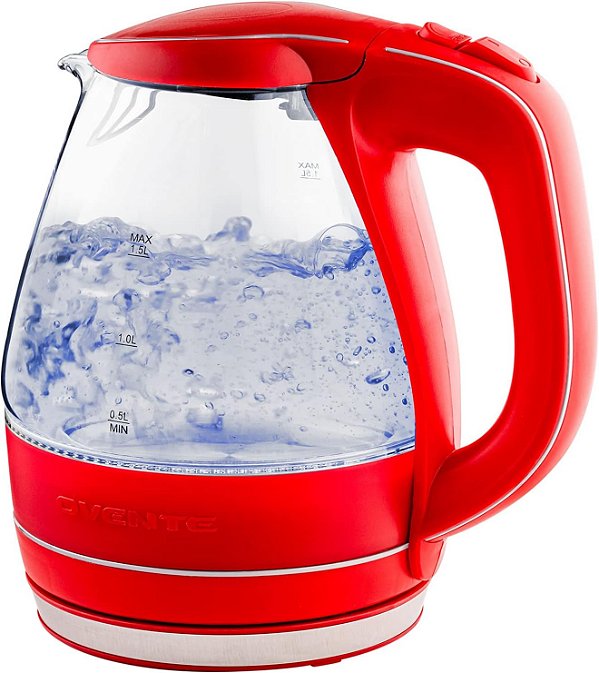 Chaleira Elétrica de Vidro OVENTE, Aquecedor de Água Quente 1,5 Litros de Vidro Borossilicato, Aquecimento Rápido de Bancada - Desligamento Automático Livre de BPA,