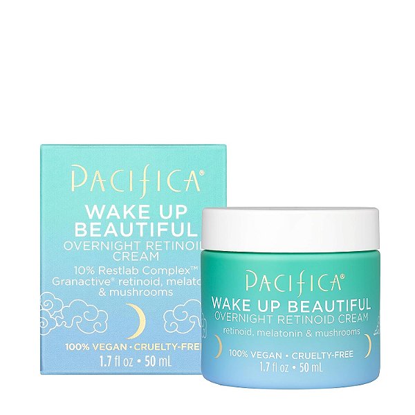 Pacifica Beauty, Wake Up Beautiful Overnight Retinoid Night Face Cream, Hidratante para Peles Secas e Envelhecidas, Suave para Peles Sensíveis, Ácido Hialurônico + Melatonina, Limpo, Vegano & Livre de