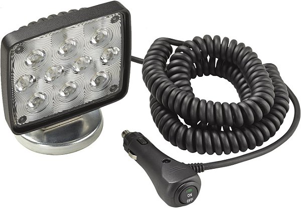 Luz de trabalho auxiliar retangular de LED Wesbar (54209-018) com cabo enrolado de 19 pés e base magnética.