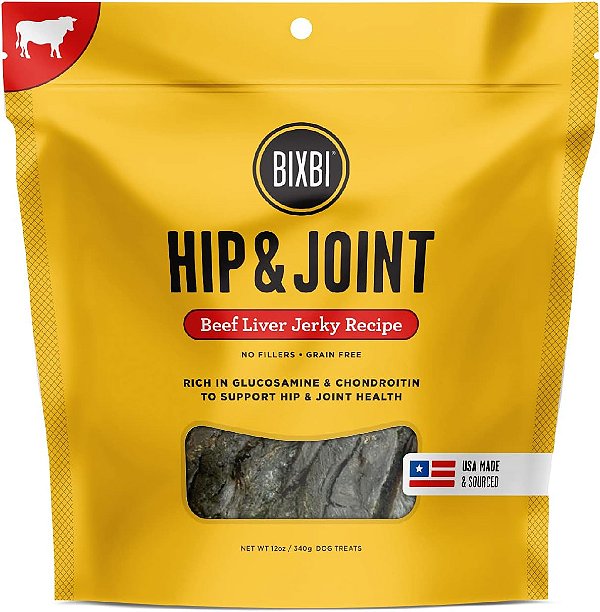 Petiscos de fígado de boi BIXBI Hip & Joint Support, 12 oz - Petiscos para cães fabricados nos EUA, sem grãos - Glicosamina, Condroitina para cães - Rico em proteínas, antioxid