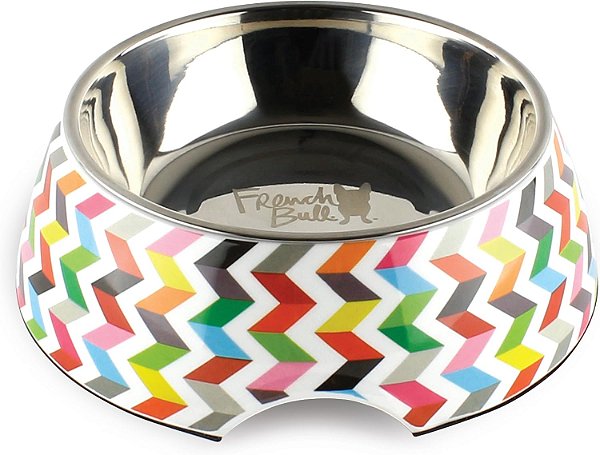 Tigela para animais de estimação French Bull 24 oz, 2 peças - Cachorro, Gato, Comedouro, Antiderrapante, Aço inoxidável, Elevado - Ziggy Branco