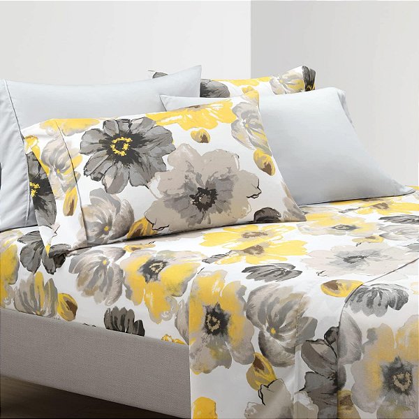 Conjunto de lençóis Lush Decor Leah Soft 6 peças, Queen, Amarelo e Cinza