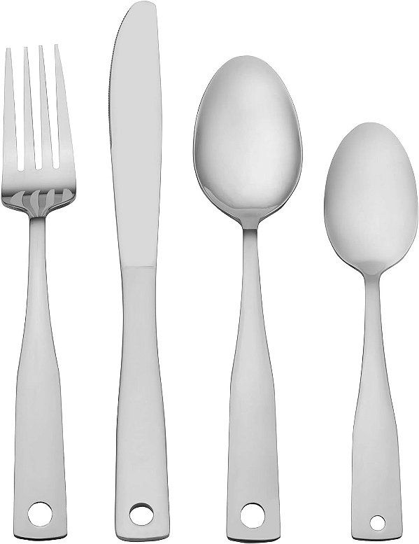 Conjunto de Talheres Pfaltzgraff Piccadilly com 24 Peças e Suporte de Arame, Serviço para 6, Aço Inoxidável