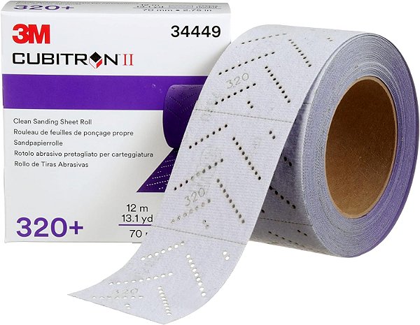 Rolo de Folha Abrasiva 3M Cubitron II Hookit, 34450, Multi-Furo, 70 mm x 12 m, Granulação 400+, Rolo de Lixa Automotiva para Remoção de Revestimento, Reparo de Chap