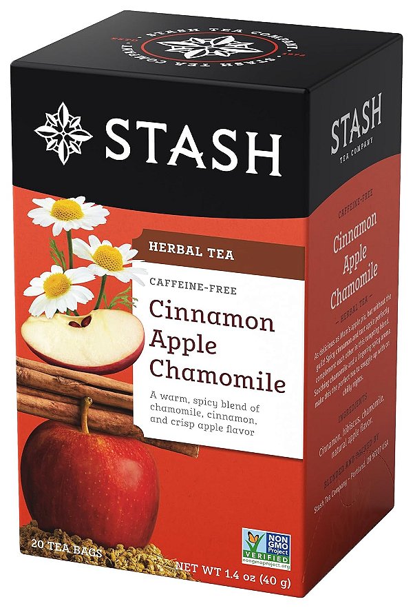 Chá de Ervas Stash Tea Canela Maçã Camomila - Naturalmente Livre de Cafeína, Projeto Verificado sem OGM, Chá Premium sem Ingredientes Artificiais, 20 Unidades (Embalagem com 6) - Total de