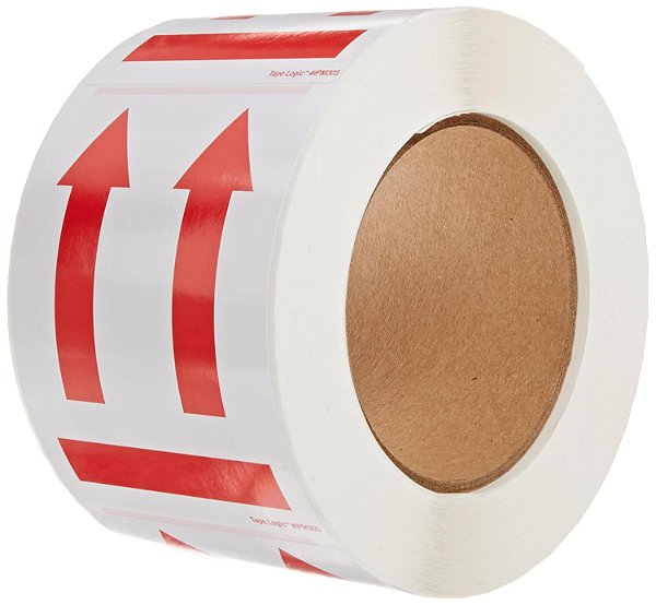 Lógica de Fita Etiqueta de Envio e Manuseio da Fita Lógica, Lenda Duas setas sobre barra vermelha (IPM305), vermelho/preto/branco