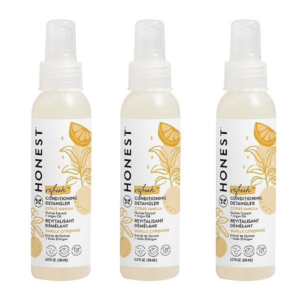 The Honest Company Desembaraçador Condicionante de Cabelo 3-Pack | Condicionador sem enxágue + Spray Fortificante | Livre de lágrimas, livre de crueldade, hipoalergênico | Citrus Vanilla Refresh, 4