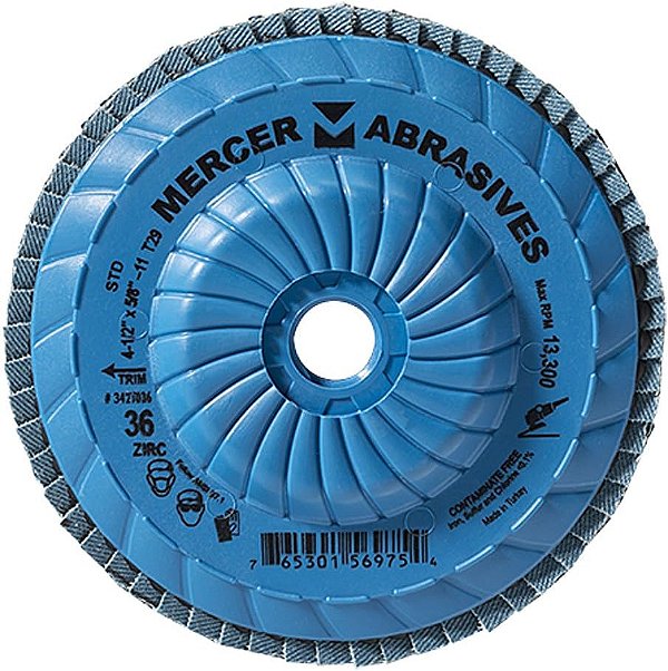 Discos de Abas Trimmable de Zircônia Tipo 29, Densidade Padrão, Mercer Industries 342T036-4-1/2 x 5/8-11, Granulação 36 (Pacote com 10)