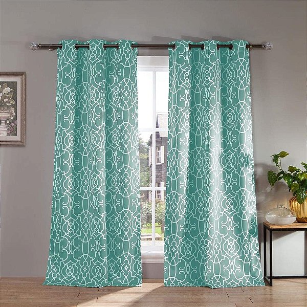 Kit de cortinas pesadas geométricas isoladas e bloqueadoras de luz escura para sala Kelvin, conjunto de 2 painéis, 38 x 112 polegadas, Oceano, 2 peças.