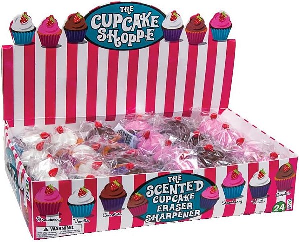 Apontador de lápis 2 em 1 com borracha da loja Cupcake da Raymond Geddes (Pacote com 24 unidades)