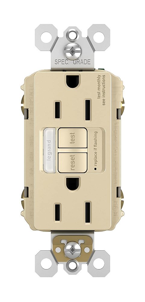 Luz Noturna Legrand Radiant 15A, Tomada GFCI com Autoteste, Seguro para Crianças, À Prova de Manipulação, Marfim