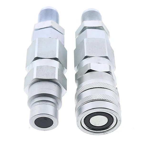Conjunto de Acoplador Rápido Hidráulico de Encaixe Rápido FridayParts 10 JIC Thread 1/2 Flat Face para Bobcat New Holland Case GEHL, Prata