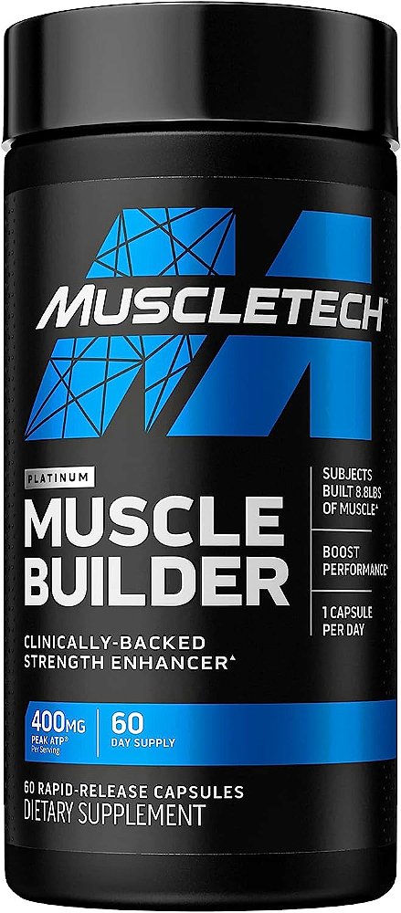 Suplementos para Construção Muscular MuscleTech para Homens e Mulheres - Impulsionador de Óxido Nítrico e Ganho Muscular com 400mg de ATP Pico para Força Aprimorada, 60 Cápsulas