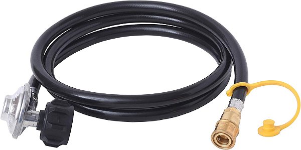 Regulador de Gás Propano de Baixa Pressão de 90 Graus Flame King com Conexão Rápida para Trailers, Churrasqueiras, Aquecedores, Queimadores, 6 Pés - LPRH6