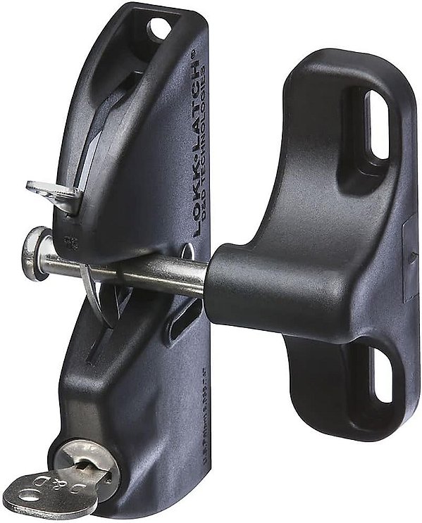 Trava de Portão Automática com Fechadura Keyed National Hardware V6201 LTCH BLK N346-201 4-9/16 LokkLatch em Preto