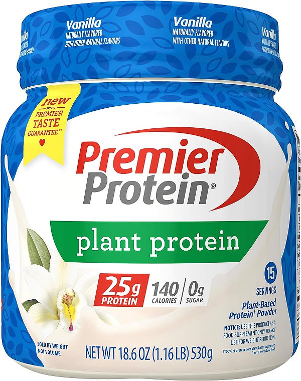 Pó de Proteína Vegetal Premier Protein, Baunilha, 25g de Proteína Vegetal, 0g de Açúcar, Sem Glúten, Sem Ingredientes de Soja ou Laticínios, 15 porções
