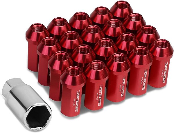 Porca de roda de extremidade fechada DNA MOTORING LN-ZTL-9019-125-RD 20 peças M12 x 1,25 com adaptador de extensão de acionamento profundo, 25 mm de diâmetro externo /