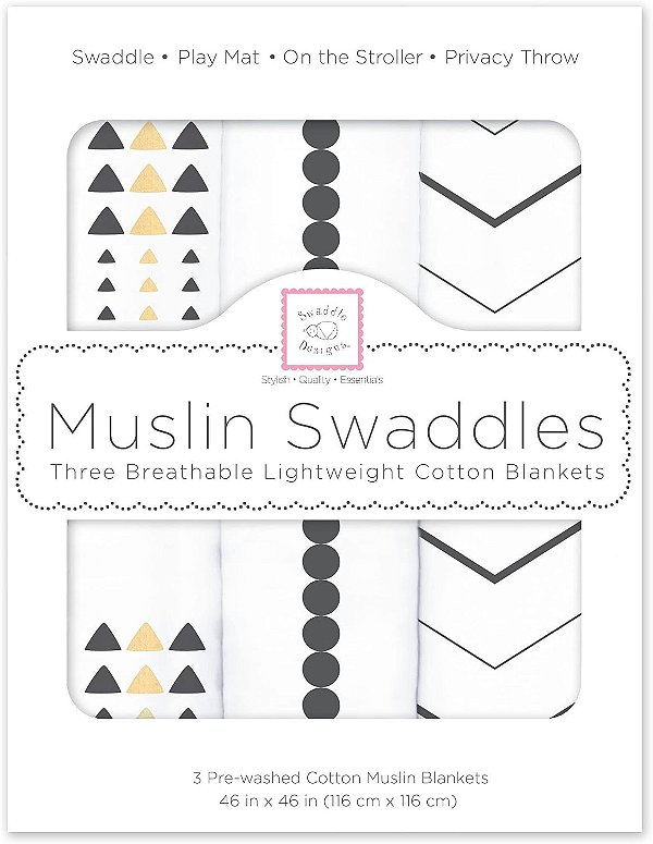 Mantas SwaddleDesigns de Muselina de Algodão para Menino e Menina, Mantas de Recepção Neutras para Recém-Nascidos, Lista de Chá de Bebê e Presente, 46 x 46 polegadas, Pérol
