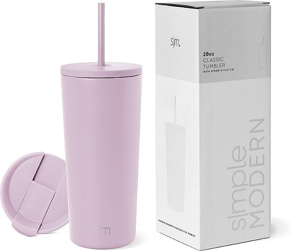 Copos isolados Simple Modern com tampa e canudo | Copo de café gelado reutilizável em aço inoxidável | Garrafa de água de viagem com caneca | Presentes para mulheres e homens | Coleção clássica | 20