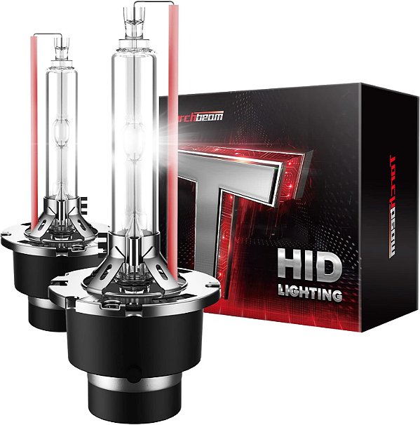 Lâmpadas HID Torchbeam D2S D2R, 400% mais brilho, 35W Lâmpadas de farol de xenônio, 6000K Luzes brancas diamante HID, Anel de metal e base de encaixe