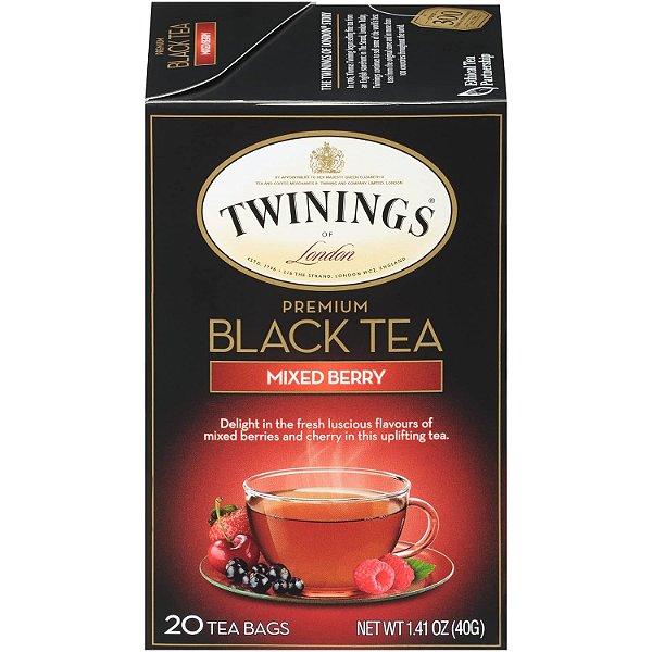 Chá Preto de Frutas Vermelhas Twinings, 20 Unidades (Pacote com 6), Saquinhos de Chá Embalados Individualmente, Cereja e Frutas Vermelhas, Cafeinado
