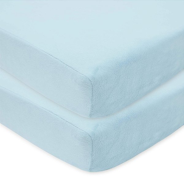 American Baby Company 2 Pacote de Lençóis de Berço Fitted Heavenly Soft Chenille 28 x 52, Quentes e Aconchegantes, Lençol de Chenille Neutro, Azul, para Meninos e Meninas, Serve para Col