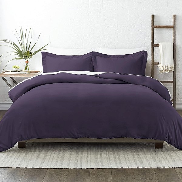 Capa de Edredom de Linho (Roxo) - Experimente o Conforto de Hotel com Maciez Inigualável, Estampas Exclusivas e Cores Sólidas para um Quarto dos Sonhos - Conjunto de Capa de Edredom
