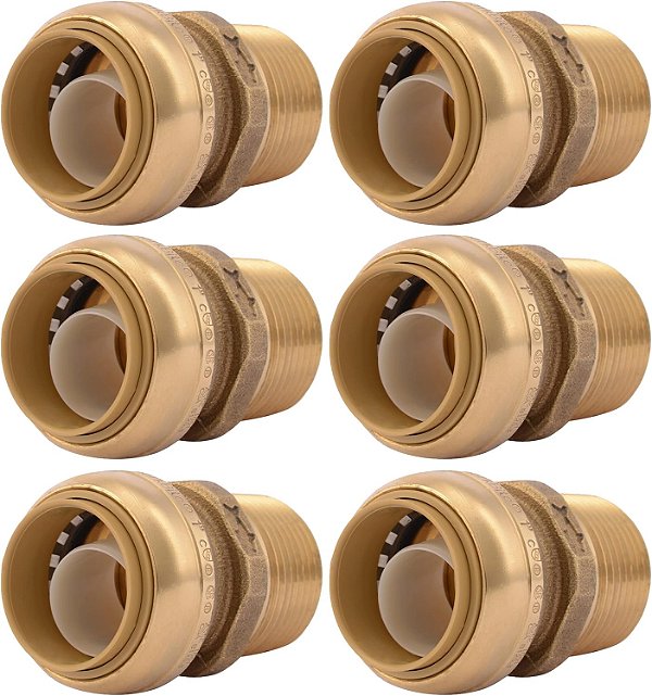 Adaptador SharkBite 1 polegada MNPT, Pacote com 6, Conexão rápida de latão para encanamento, Tubo PEX, Cobre, CPVC, PE-RT, HDPE, U140LF