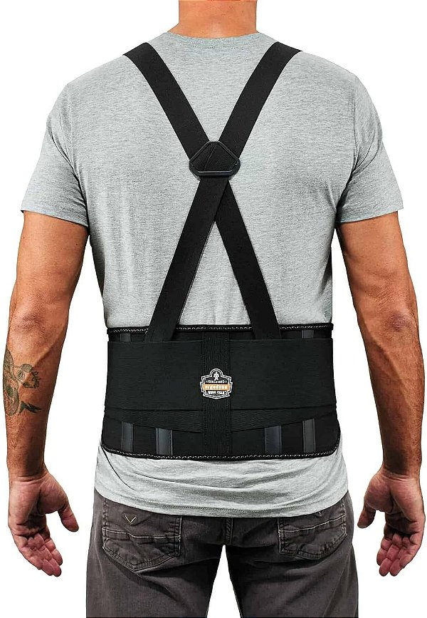 Ergodyne - 11117 ProFlex 1625 Suporte de costas, talas e tiras de borracha para ajuste firme, alças removíveis, preto ajustável.