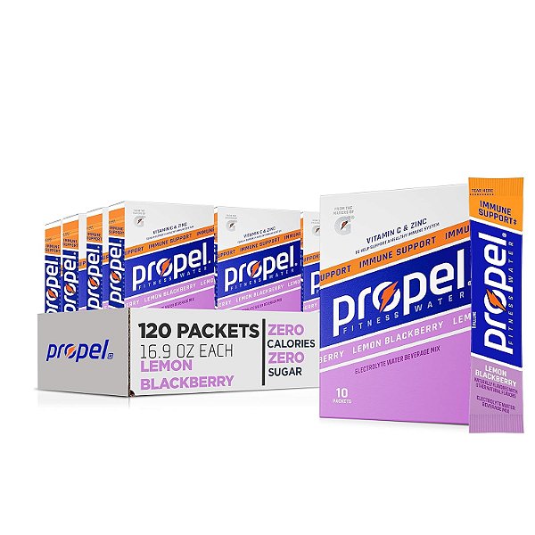 Propel Suporte Imunológico com Vitamina C + Pacotes de Pó de Zinco, Limão e Amora, 10 Unidades (Embalagem com 12)