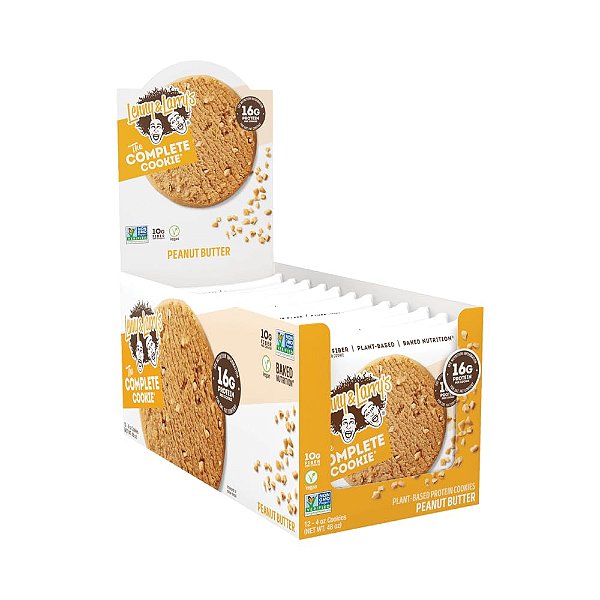 Lenny & Larry's The Complete Cookie, Pasta de Amendoim, Macio Assado, 16g de Proteína Vegetal, Vegano, Não-OGM, Biscoito de 4 Onças (Pacote com 12)