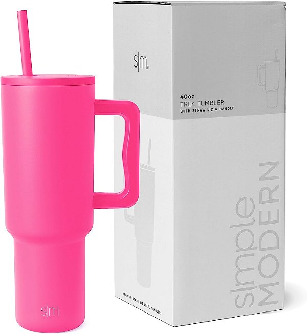 Caneca Térmica de Aço Inoxidável com Alça e Tampa de Canudo de 40 oz da Simple Modern | Copo Isolado Reutilizável Garrafa de Água de Aço Inoxidável Amigável para Suporte de Copo | Present