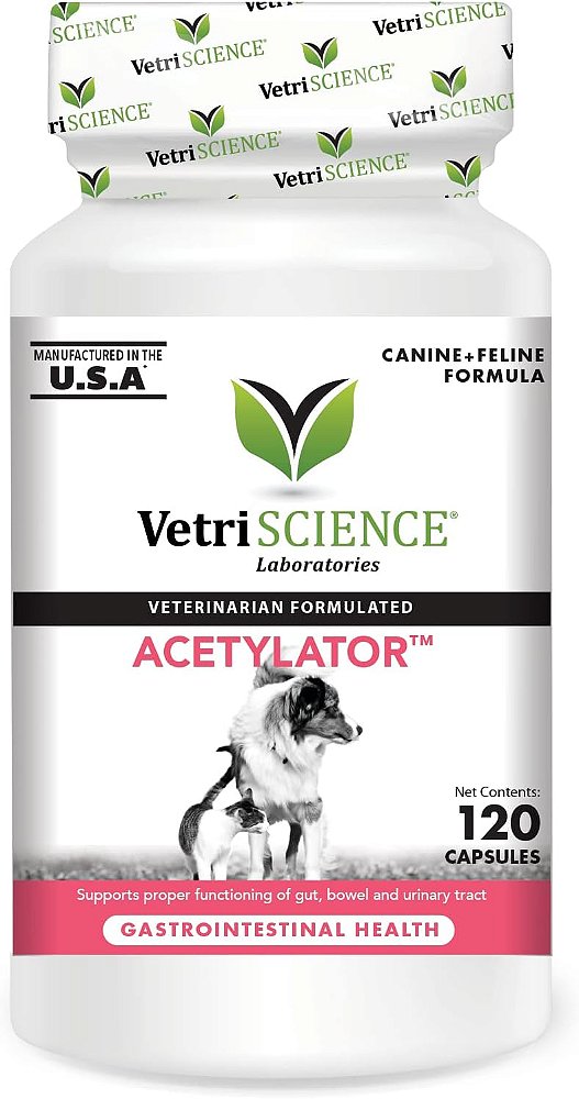 VETRISCIENCE Suplemento Acetylator para Saúde Intestinal de Cães e Gatos, 120 Cápsulas - Suporta a Saúde Digestiva, Intestinal e do Trato Urinário.