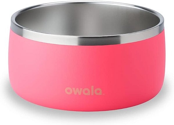 Tigela para animais de estimação Owala - aço inoxidável durável, tigela para comida e água para cães, gatos e todos os animais de estimação, base antiderrapante, 48oz, cor rosa (Fl