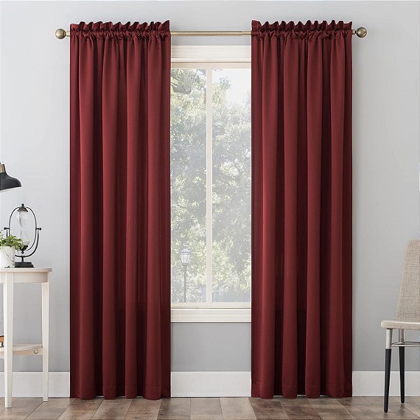 Painel cortina de bolso de barra isolada Sun Zero Barrow 2-Pack Total Blackout Solid, 54 x 108, Vinho