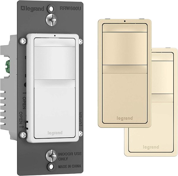 Interruptor de luz de balancim de sensor de movimento de ocupação Legrand radiant RRW600UTCCCV4, de montagem em parede, com uma única posição, cobertura de 180 graus, ligado/desligado automático, placa frontal inter