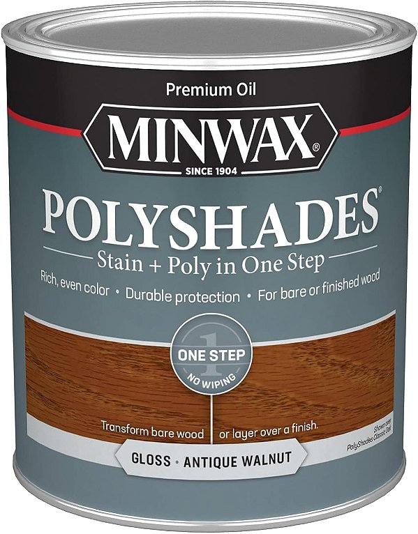 Minwax PolyShades Mancha para Madeira + Acabamento de Poliuretano - Quart, Nogueira Antiga, Brilhante 32 Fl Oz (Pacote de 1)