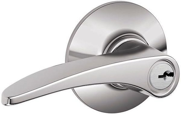 Fechadura de entrada com chave e alavanca Manhattan, cromado brilhante.