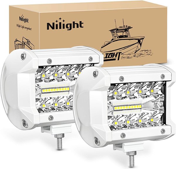 Luzes de Navegação de Luzes LED Marítimas Nilight 2PCS 4 Polegadas Branco Spot Flood Combo Luzes de Convés de Barco Pontão para Pesca Noturna Luzes de Lançadeira de Barco T-top Esterno