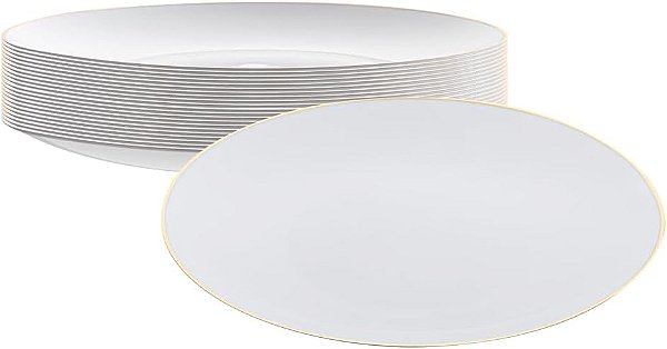 Pratos Descartáveis Premium de 7,5 Polegadas Moderna Restaurantware, 40 Pratos de Plástico Duráveis Para Festas - Com Borda Dourada, Pratos de Jantar de Plástico Resistente, Brancos, Para Comidas Qu