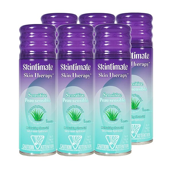Gel de Barbear Hidratante Skintimate Skin Therapy para Mulheres com Vitamina E, Aloe e Manteiga de Oliva para Pele Sensível - 7 Onças (Pacote com 6)