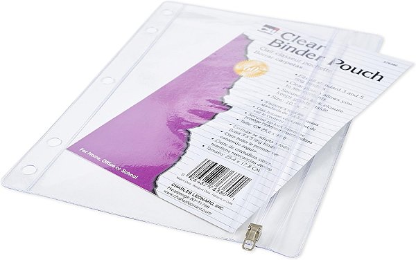 Estojo para lápis Charles Leonard para fichário, 1 bolso com fecho de zíper, vinil transparente, pacote com 24 unidades (76380-ST)