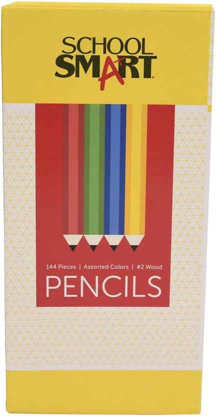 Lápis Escolar Nº 2 School Smart com Borracha Livre de Látex, Cores Sortidas, Pacote com 144 unidades