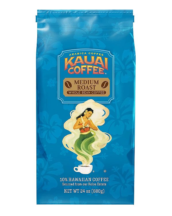 Café em grãos de torra média da Fazenda Kauai Coffee Koloa - Embalagem de 24 oz.