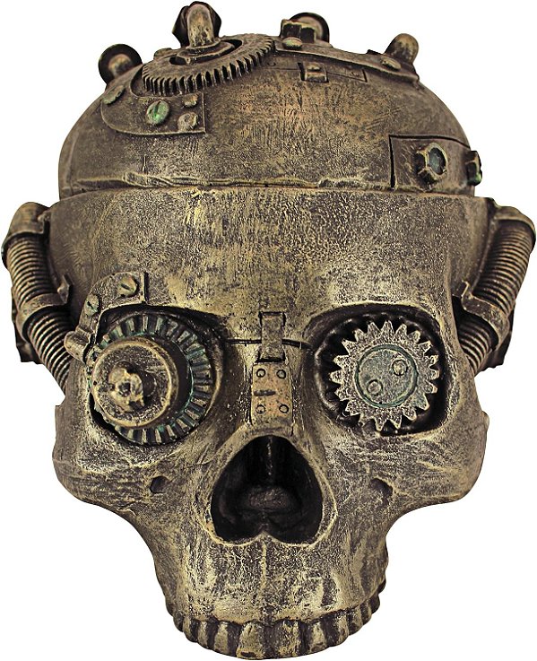 Caixa Estatueta de Contenção de Crânio Steampunk Gótico, Latão Antigo da Design Toscano CL6067.
